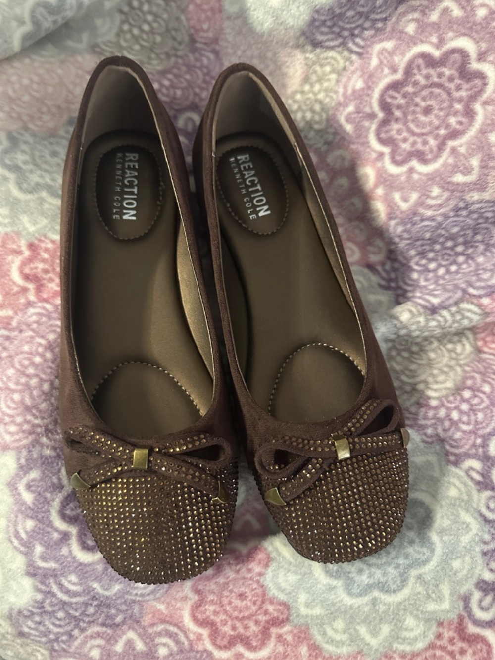 Kenneth Cole Reaction Dark Brown Embellished Ballet Flats